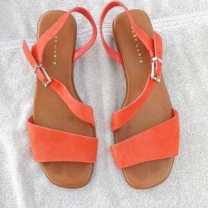 Alex Marie Coral Slingback Leather Sandals with Gold Buckles